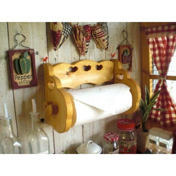 ペーパーホルダー 木製 収納 カントリー ハート キッチンペーパー