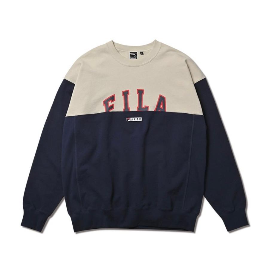 AKTR xFILA DOCKING SWEAT CREW NECK CREAMxNAVY アクター フィラ  