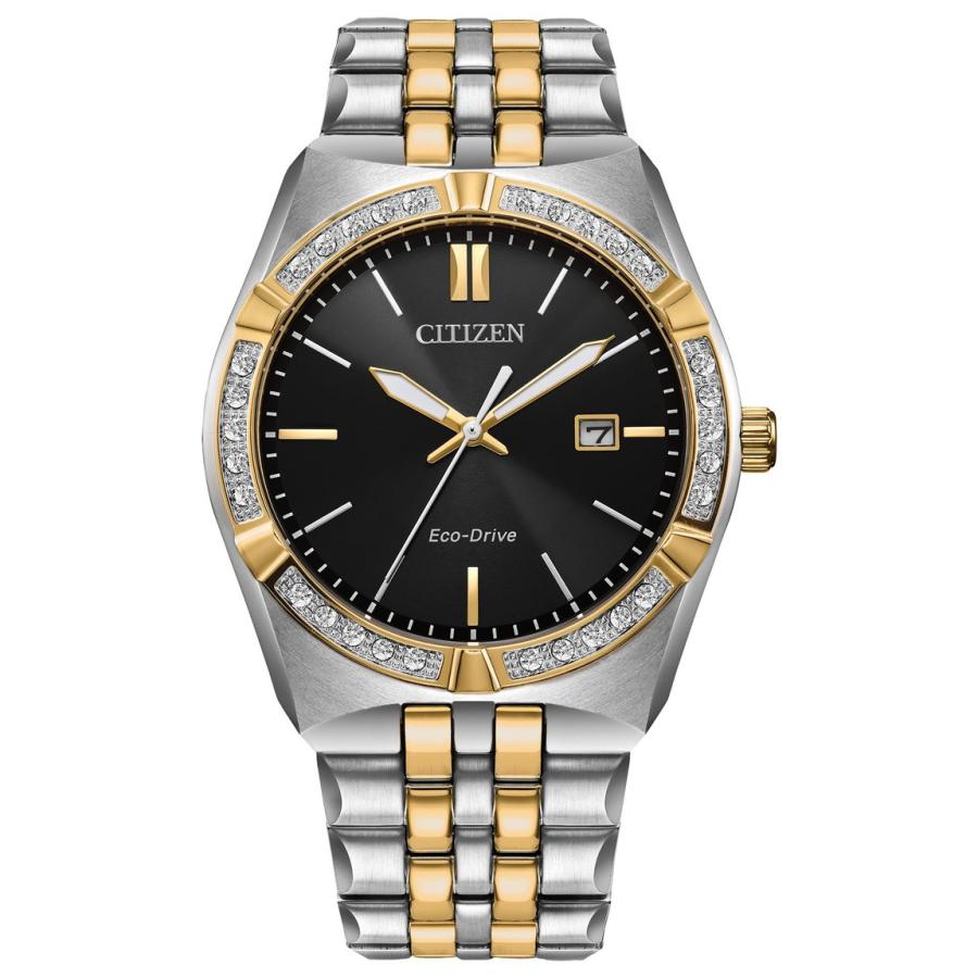 Citizen Corso 腕時計 エコドライブ メンズ ブラック文字盤 ダイヤモンドベゼル ツートン BM7644-51E | 