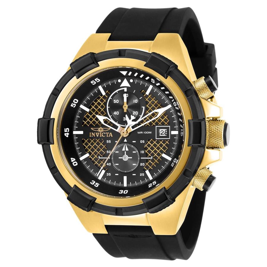Invicta Aviator 腕時計 メンズ ブラック×ゴールド文字盤 ブラックシリコンバンド 50.5mm | 