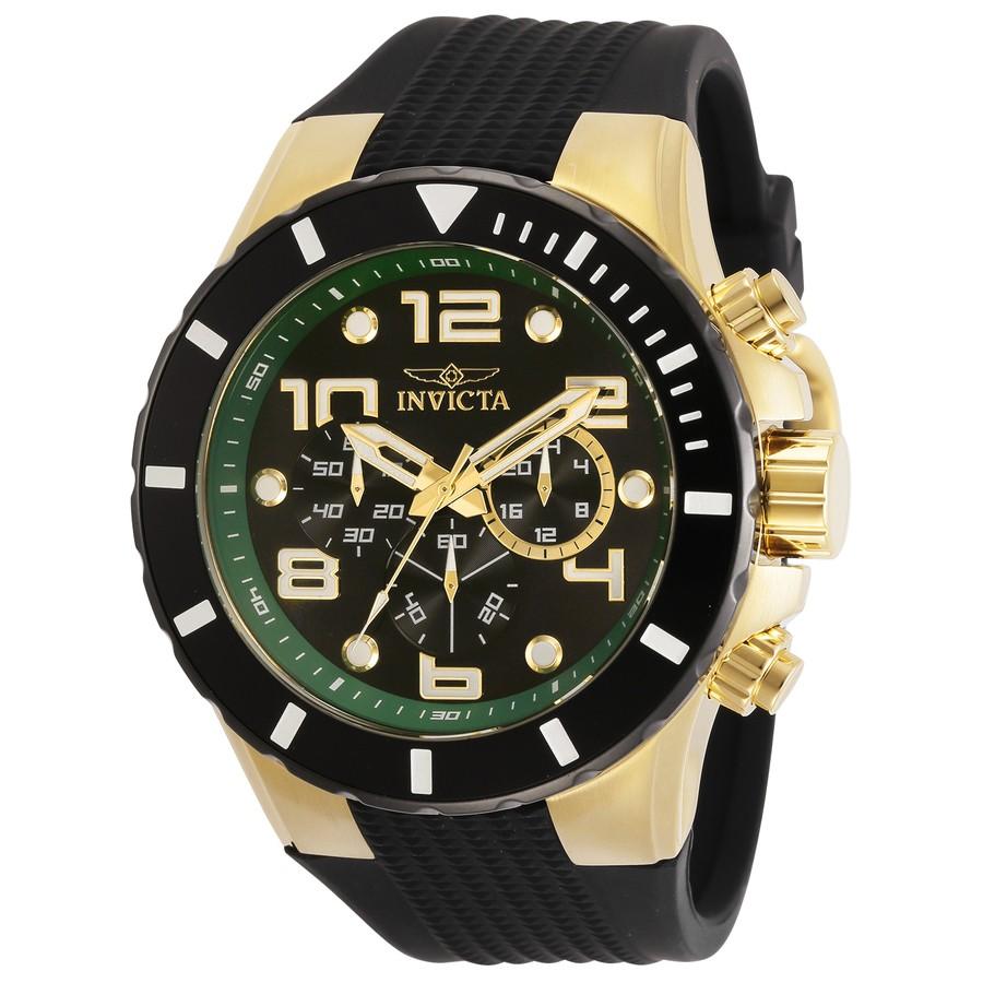 Invicta Pro Diver 腕時計 メンズ クロノグラフ ブラック文字盤 ゴールド/ブラック ポリウレタンバンド 30777 | 