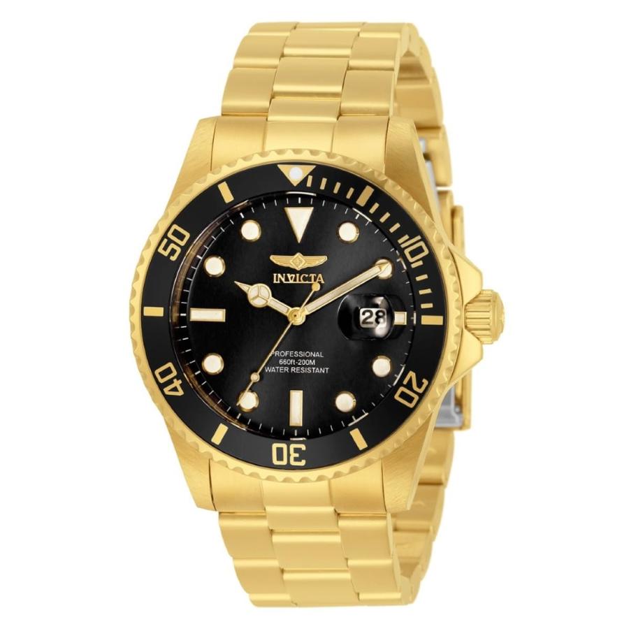 Invicta Pro Diver 腕時計 ブラックダイヤル イエローゴールド メンズ クオーツ 33271 | 
