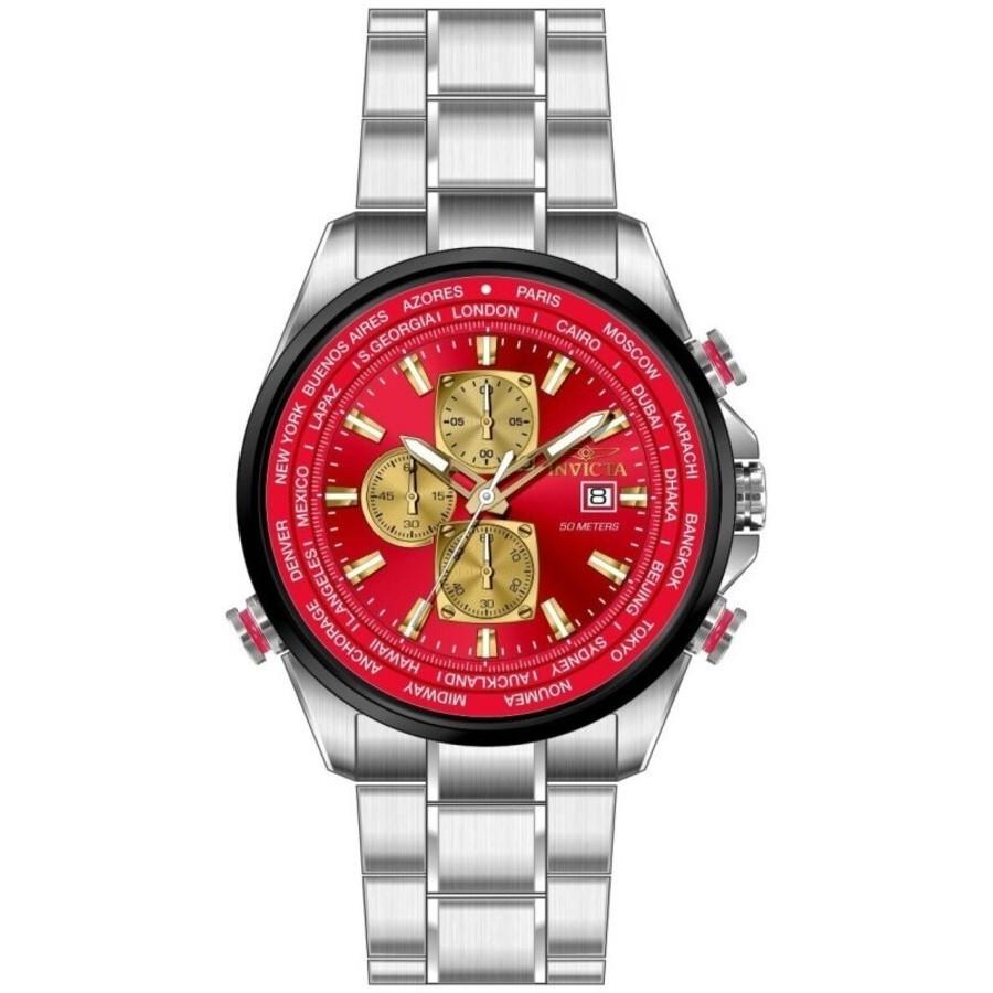 Invicta Aviator Chronograph 腕時計 レッド文字盤 クオーツ メンズ ガンメタルケース 50502 | 