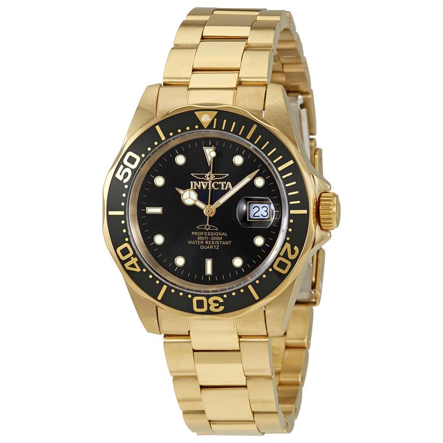 Invicta Mako Swiss Pro 腕時計 ブラック文字盤 イエローゴールド ステンレス クオーツ メンズ 9311 | 