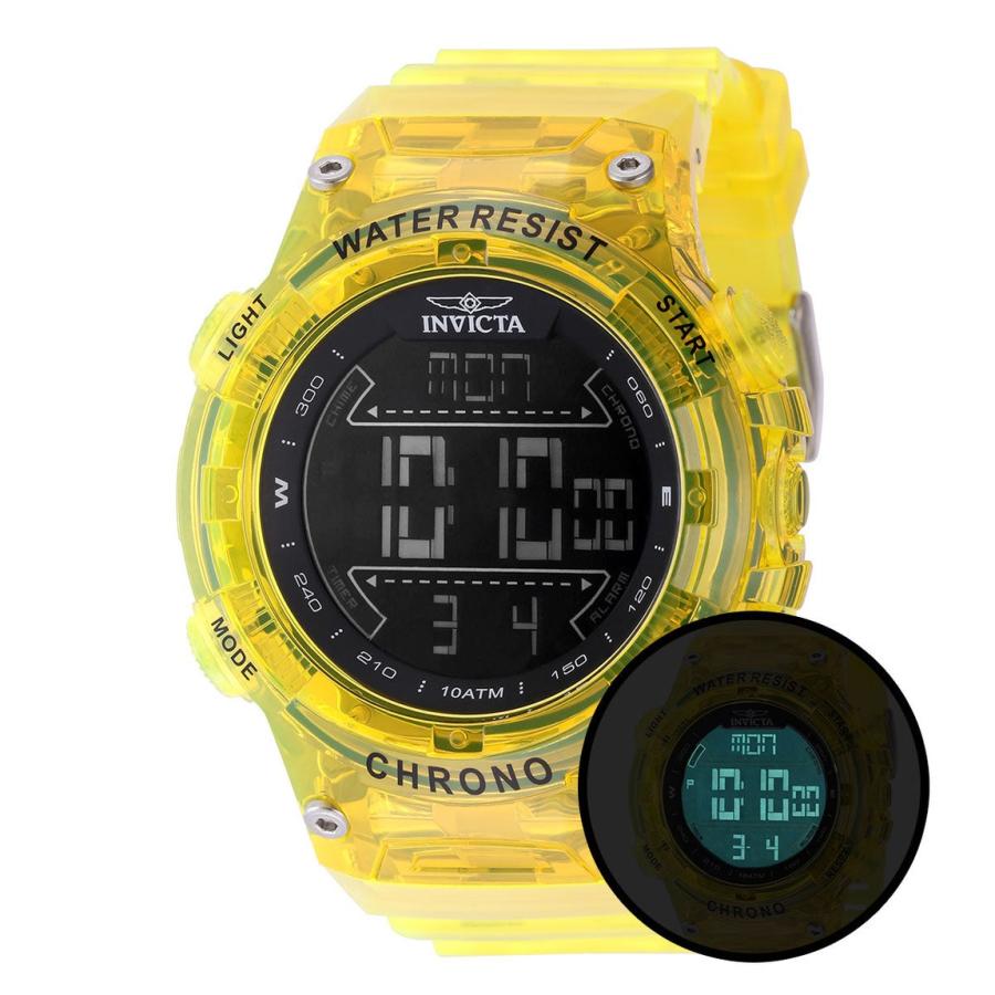 Invicta Invicta Racing Burnout 腕時計 52mm デジタル イエロー 透明バンド メンズ 49044 | 