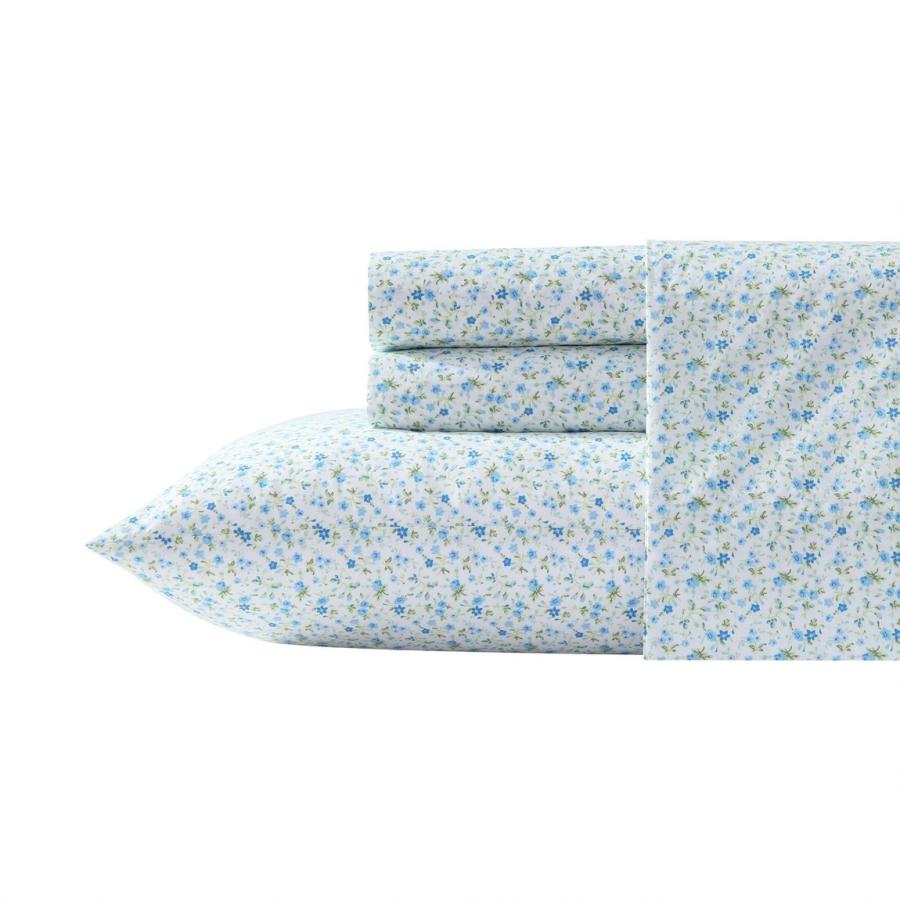 Laura Ashley シーツセット ブルー 小花柄 コットン パーケール 4点セット 布団カバー ベッドリネン | 