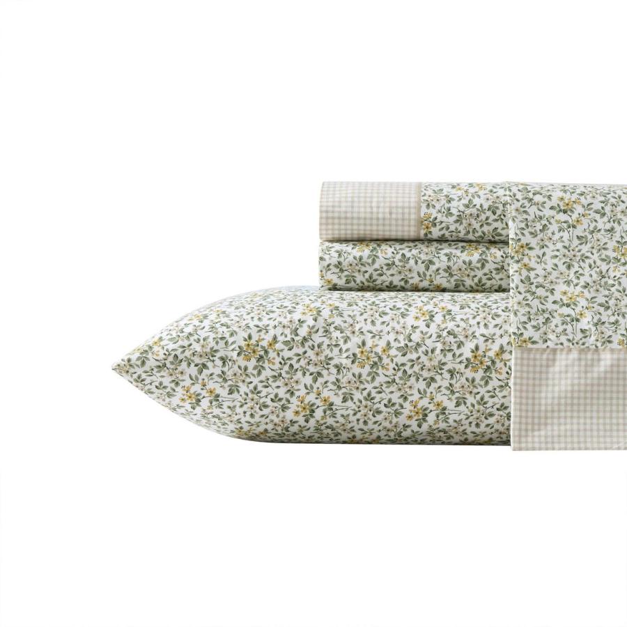 Laura Ashley ベッドシーツセット 花柄 グリーン コットン パーケール 4点セット | 