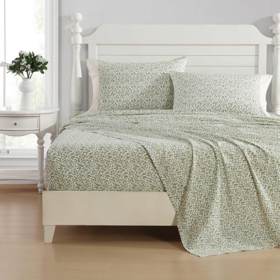 Laura Ashley ベッドシーツセット 花柄 グリーン コットン パーケール 4点セット |  | 01