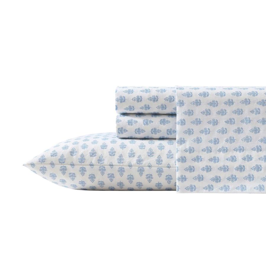 Laura Ashley ベッドシーツセット コットン パーケール Francesca Blue 花柄 寝具セット 4点セット | 
