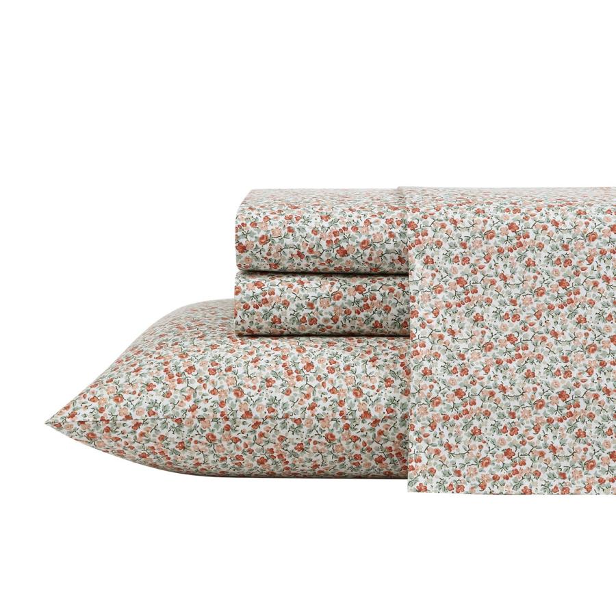 Laura Ashley ベッドシーツセット コットンパーケール Emogene Burnt Orange 花柄 寝具 | 