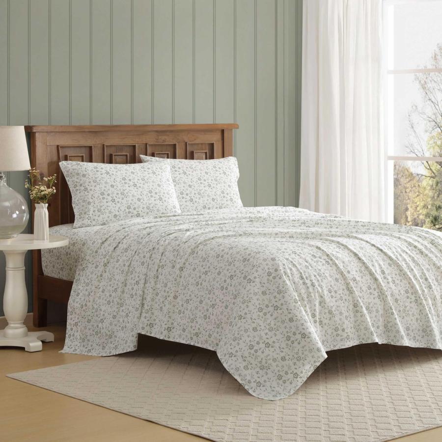 Laura Ashley ベッドシーツセット コットン パーケール 花柄 ミランダグリーン 4点セット | 