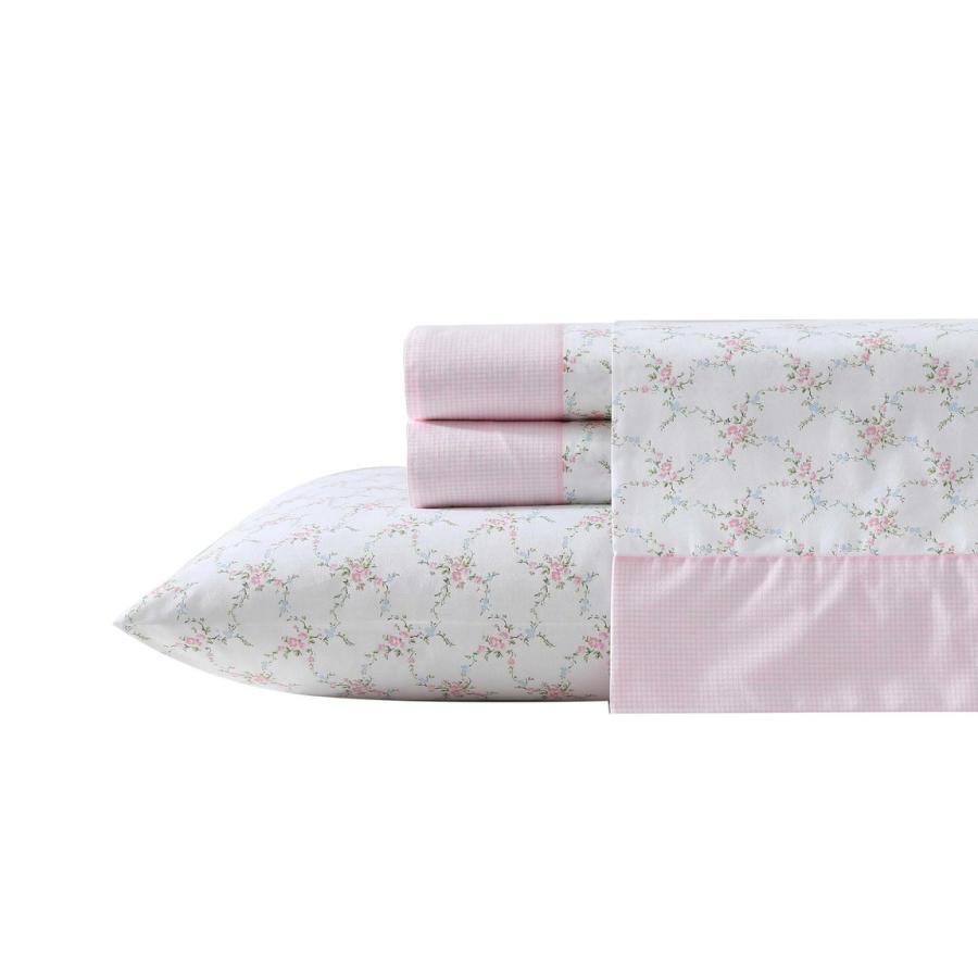 Laura Ashley シーツセット Lynda Pink 綿100% 花柄 チェック柄 ベッドカバー 枕カバー付き | 