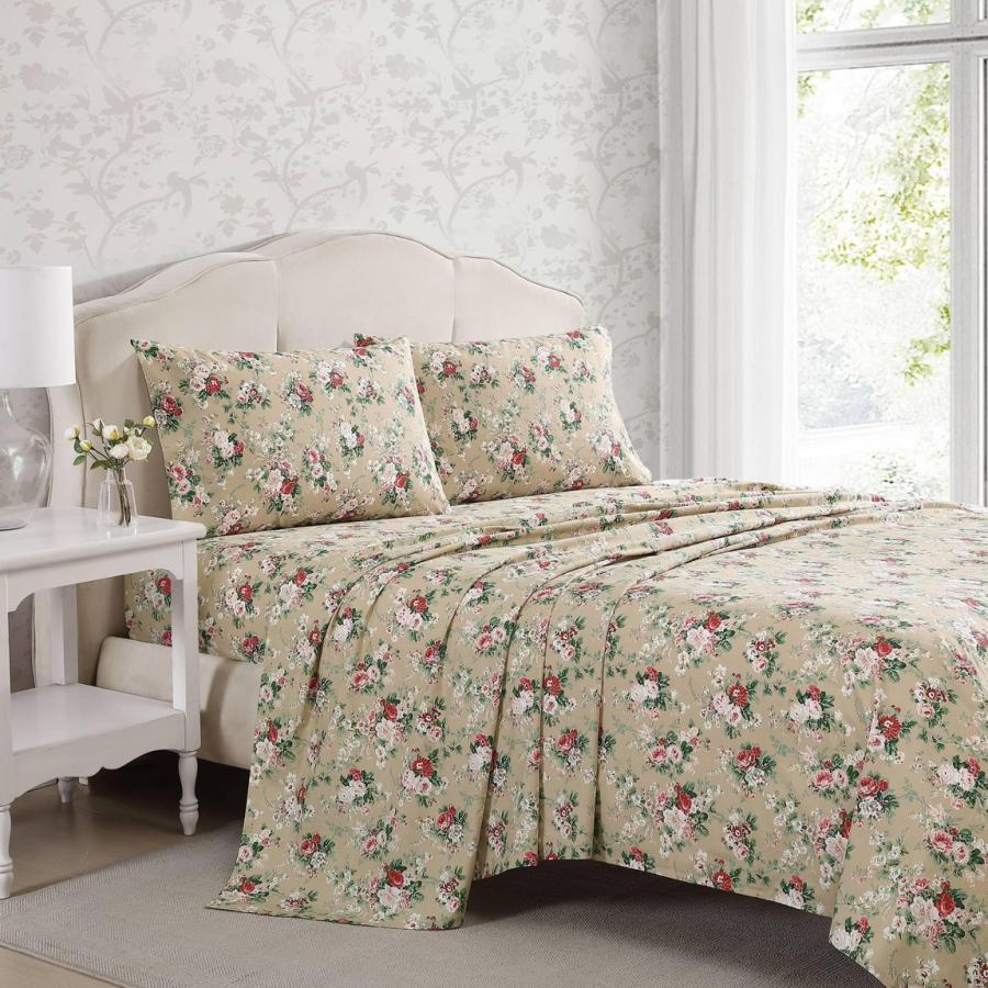 Laura Ashley ベッドシーツセット コットンパーケール Ashfield Beige 花柄 フラットシーツ ボックスシーツ 枕カバー |  | 01