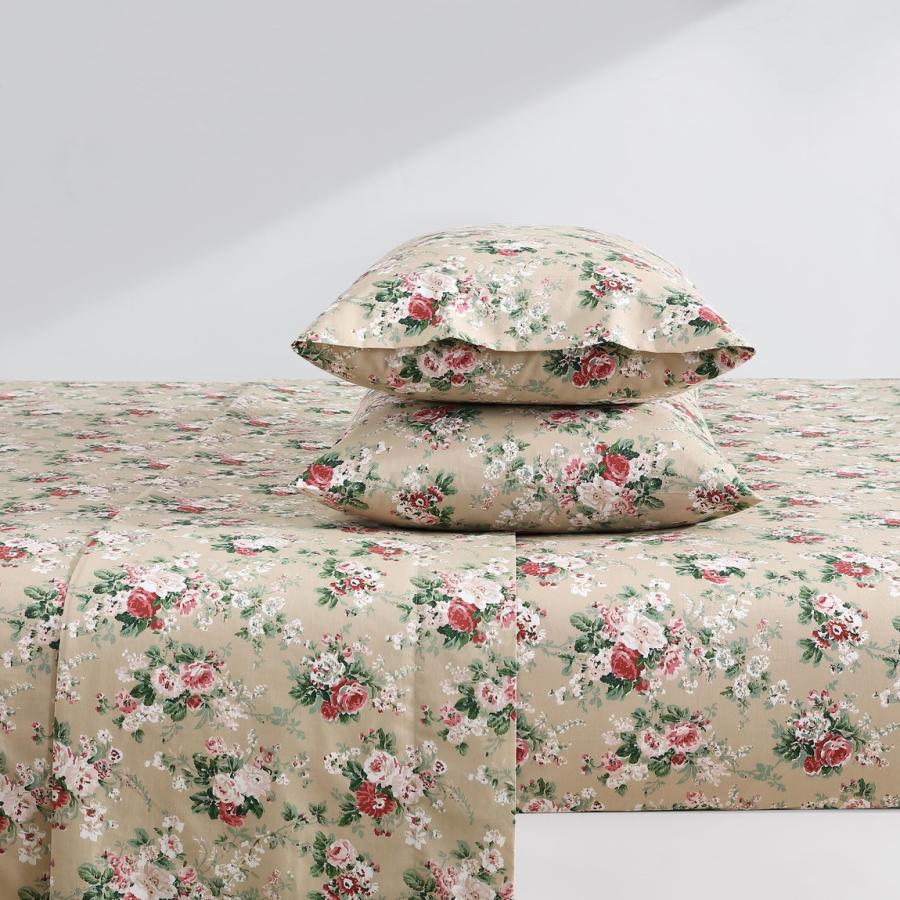 Laura Ashley ベッドシーツセット コットンパーケール Ashfield Beige 花柄 フラットシーツ ボックスシーツ 枕カバー |  | 02
