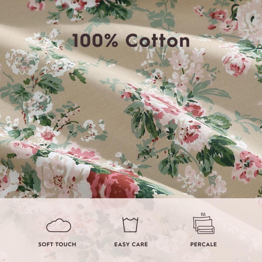 Laura Ashley ベッドシーツセット コットンパーケール Ashfield Beige 花柄 フラットシーツ ボックスシーツ 枕カバー |  | 05