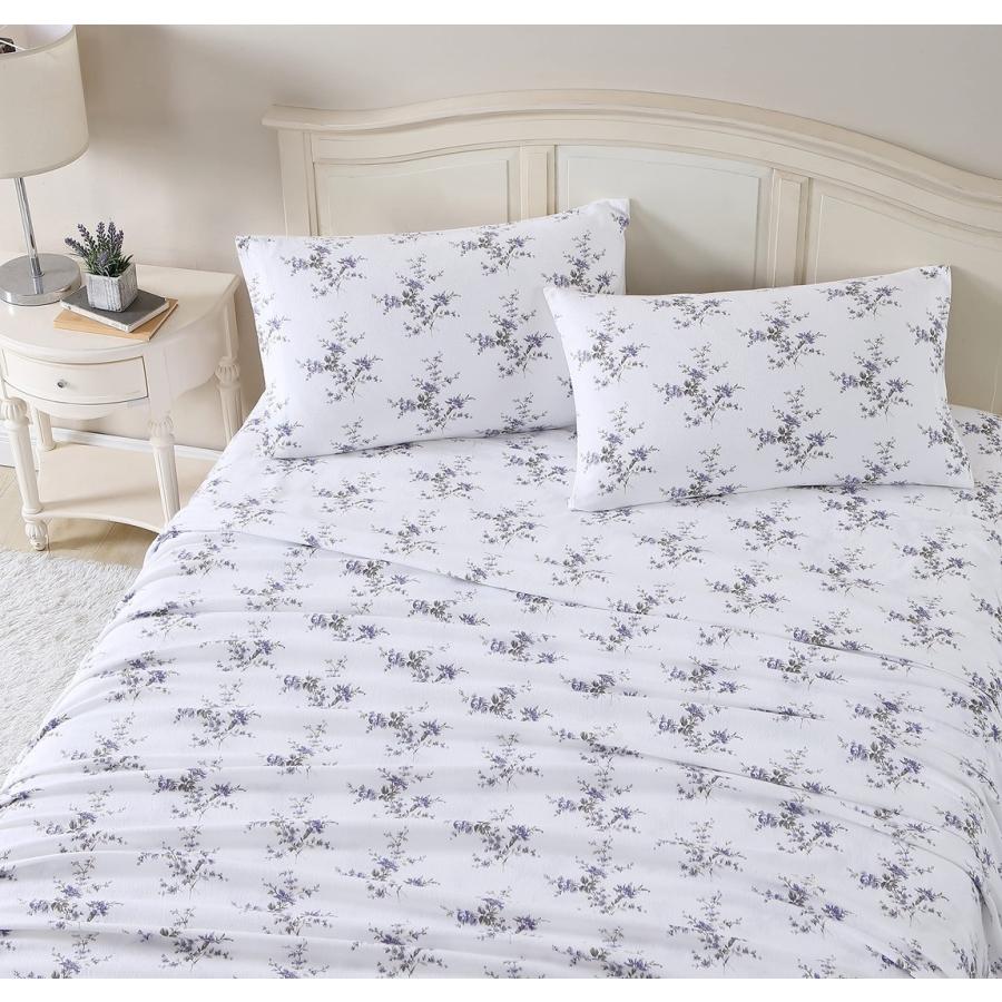 Laura Ashley フランネル ベッドシーツセット 洗える 綿100% 花柄 パープル | 