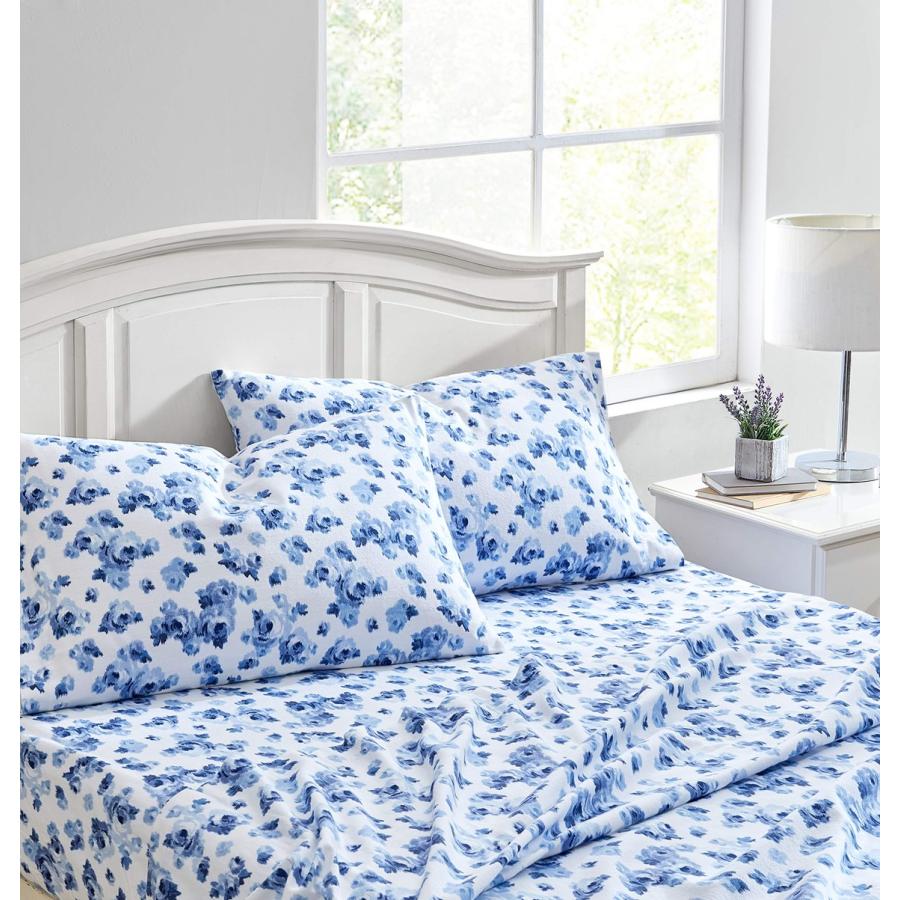 Laura Ashley フランネル シーツセット ブルー 花柄 綿100% 枕カバー付き |  | 01