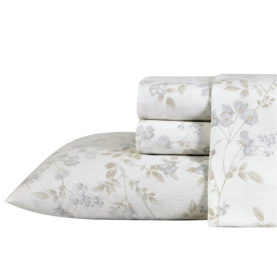 Laura Ashley フランネルシーツ 4点セット 花柄 Fawna Grey ベッドシーツ 枕カバー付 | 