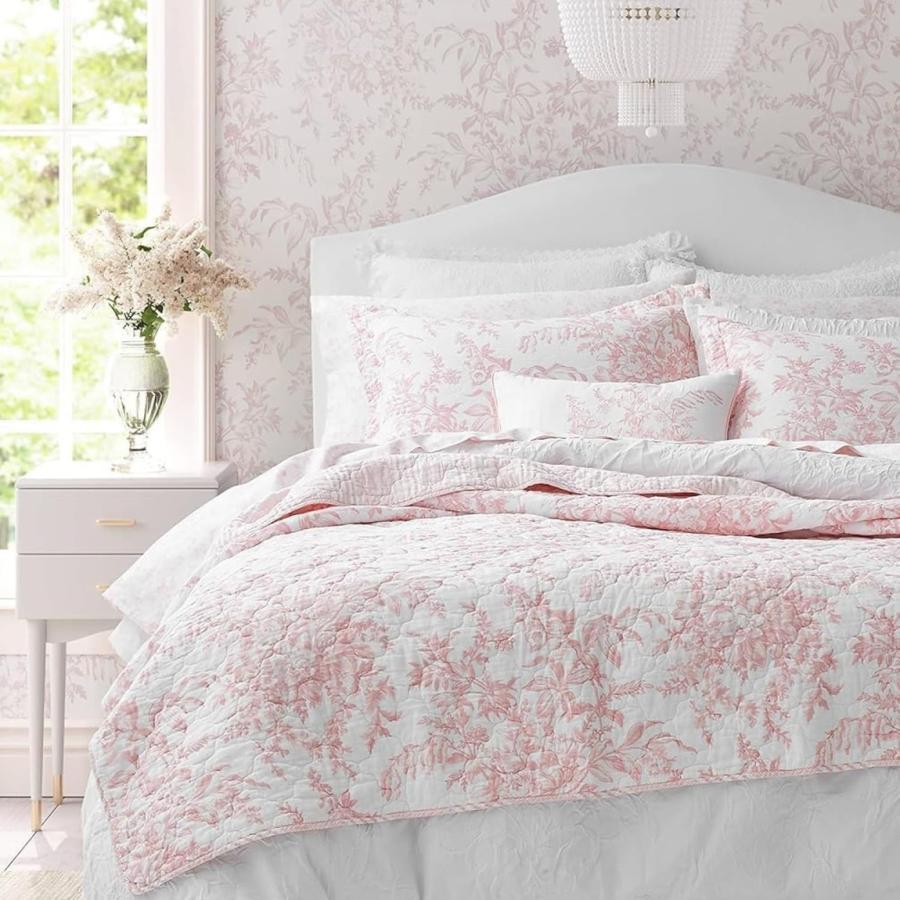 Laura Ashley キルトセット Bedford Pink ベッドカバー ピローケース 3点セット 綿100% 花柄 寝具 | 