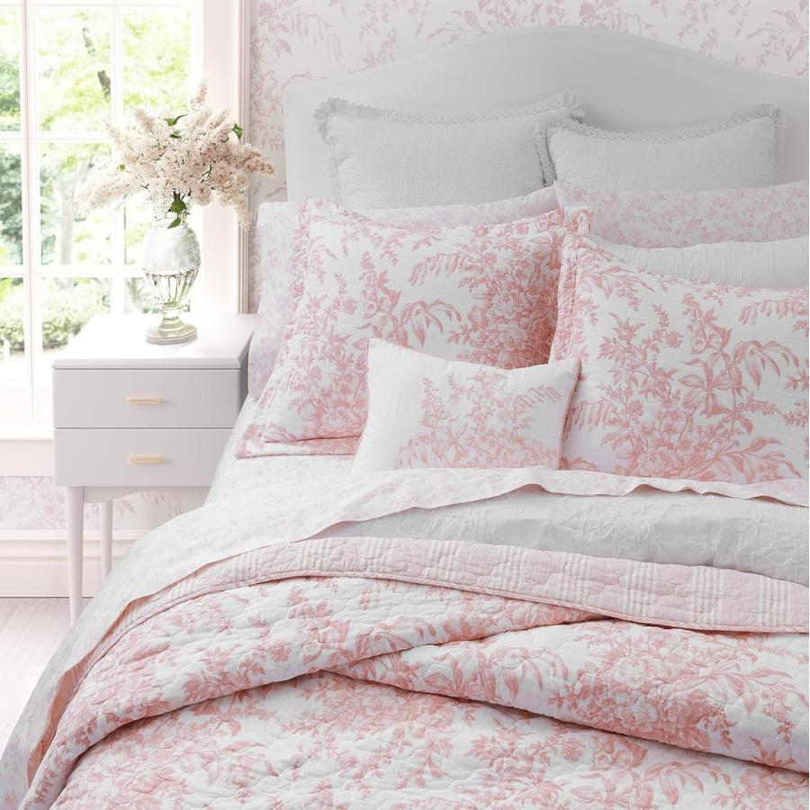 Laura Ashley キルトセット Bedford Pink ベッドカバー ピローケース 3点セット 綿100% 花柄 寝具 |  | 02