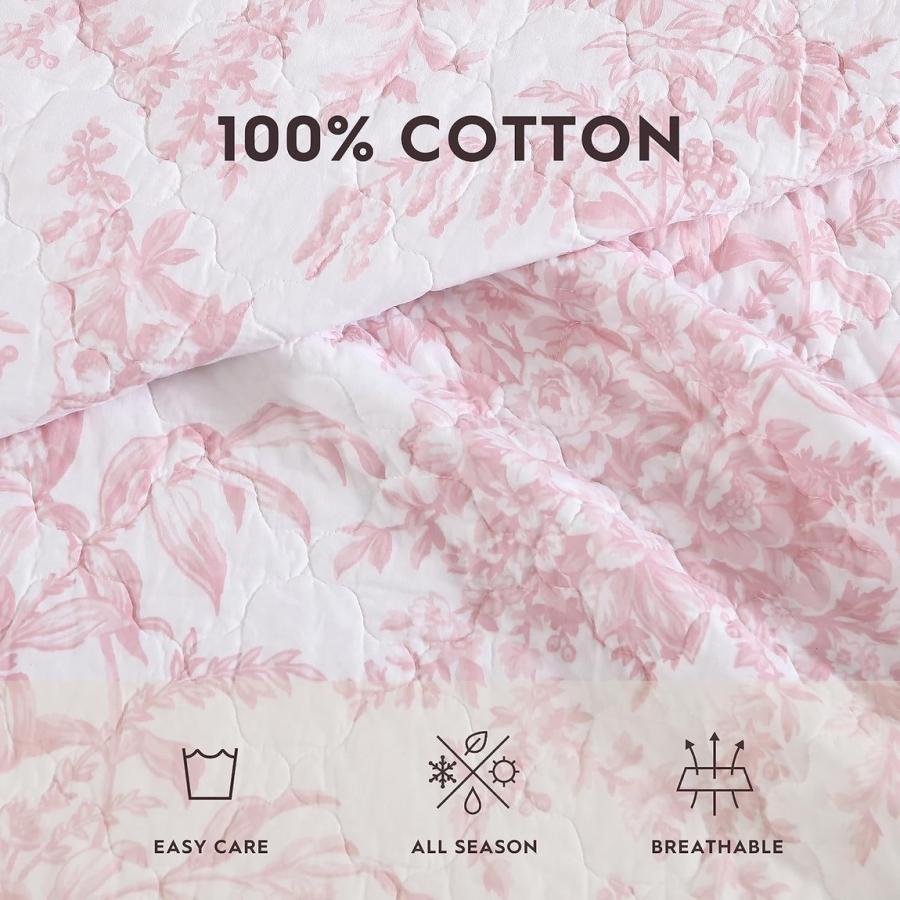 Laura Ashley キルトセット Bedford Pink ベッドカバー ピローケース 3点セット 綿100% 花柄 寝具 |  | 07