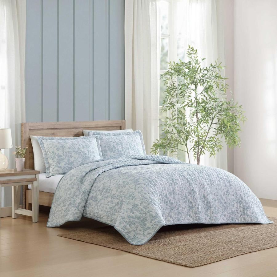 Laura Ashley キルトセット ベッドスプレッド 3点セット 花柄 パステルブルー リバーシブル 寝具カバー |  | 06