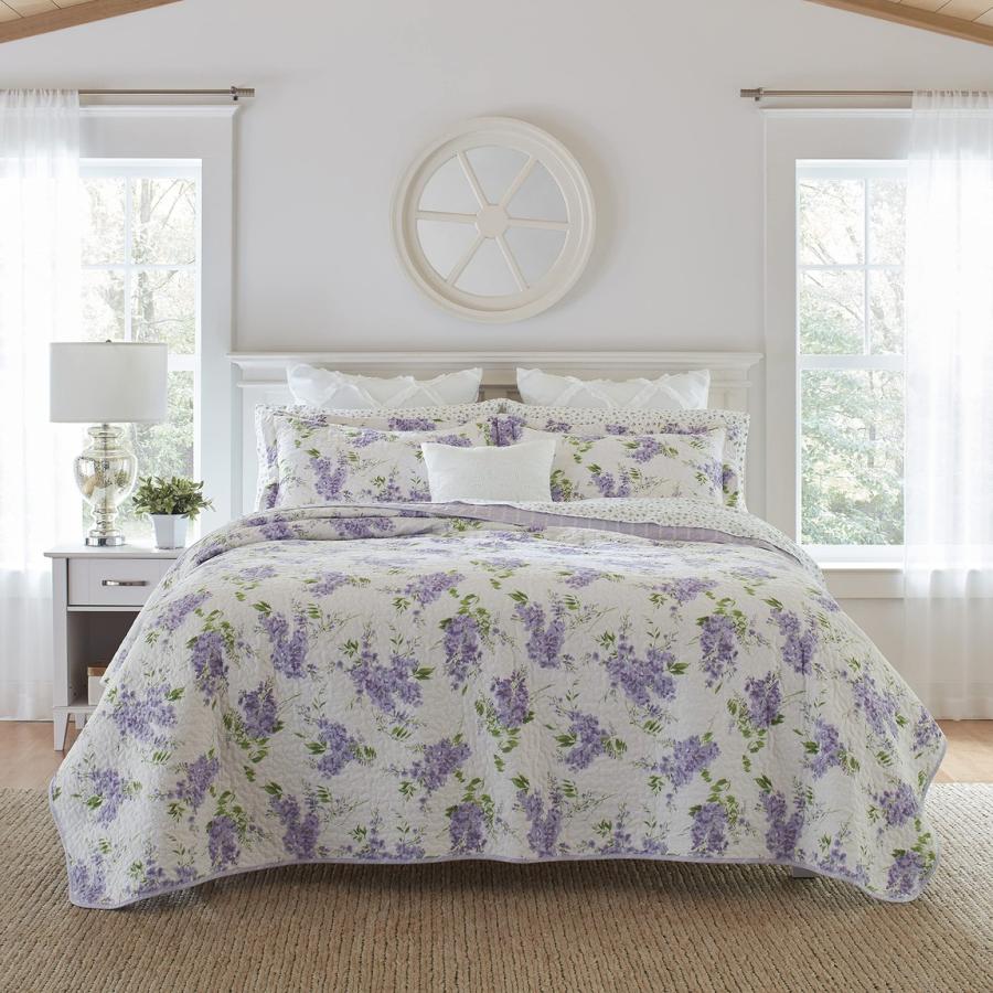 Laura Ashley キルトセット ベッドカバー リバーシブル 綿100% 花柄 Keighley Lilac | 