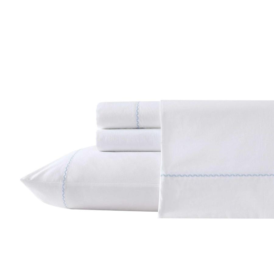 Laura Ashley ベッドシーツセット スカラップブルー コットンパーケール 綿100% 4点セット | 