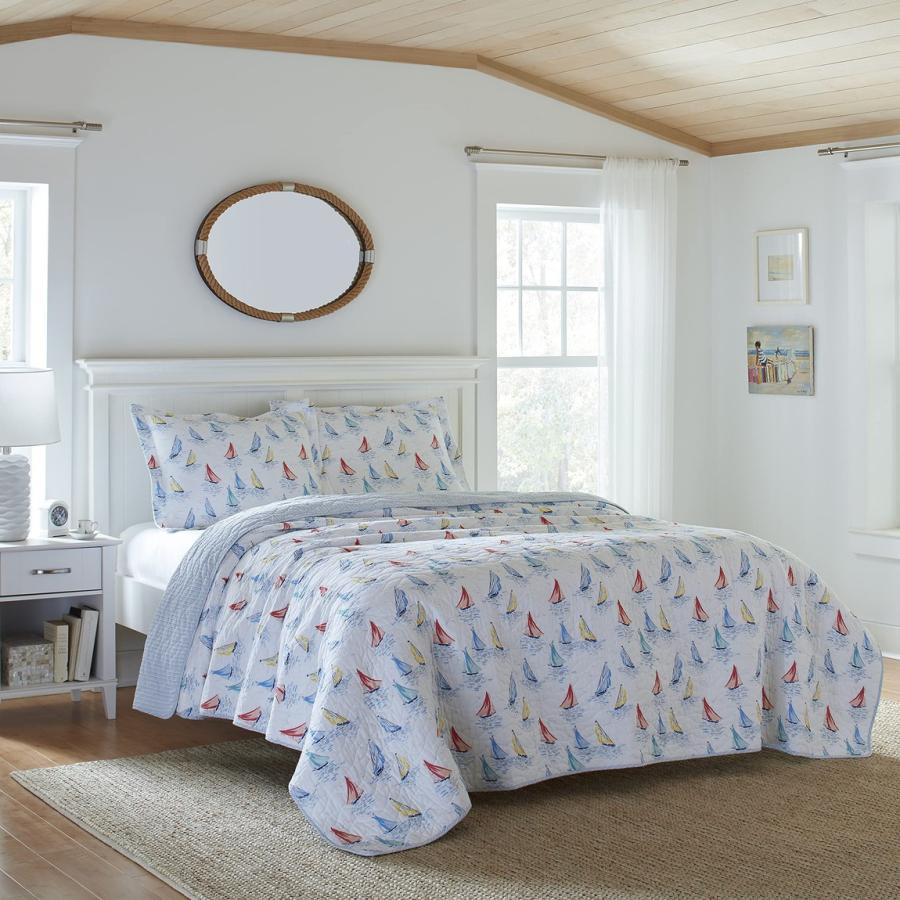 Laura Ashley キルトセット 3点セット 綿100％ ヨット柄 リバーシブル ベッドカバー ピローケース |  | 01