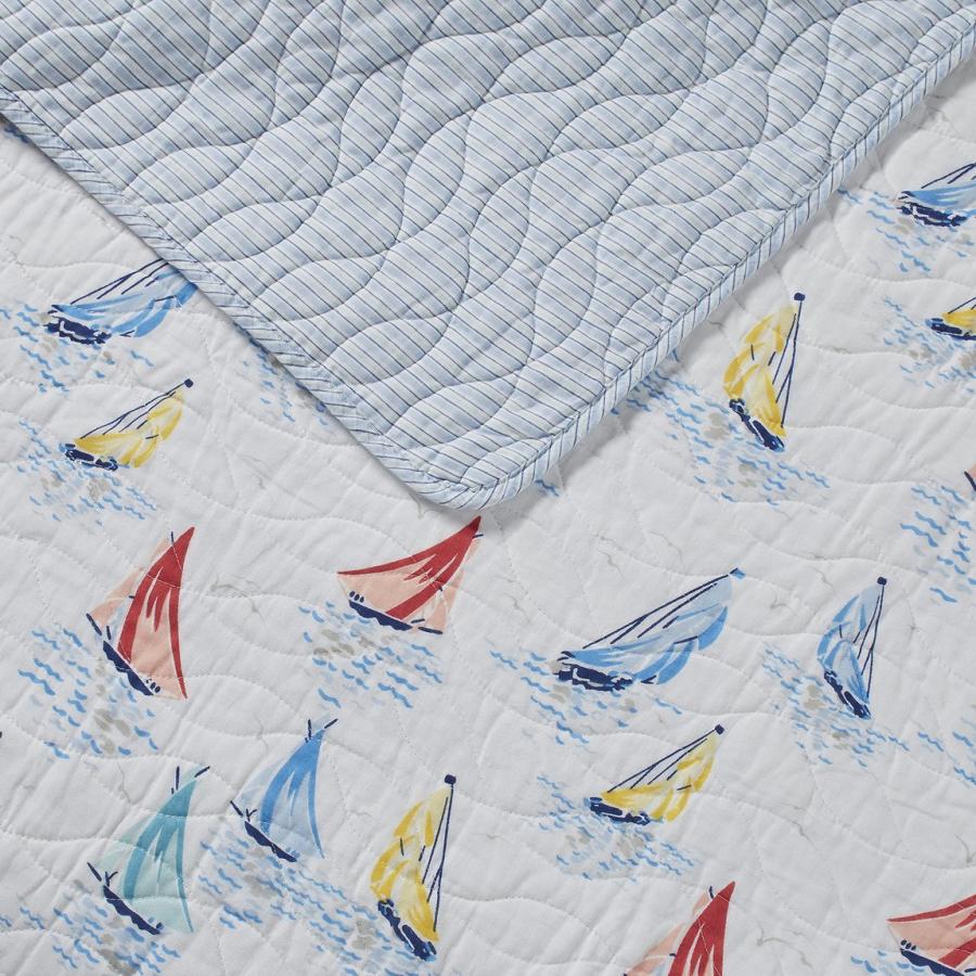 Laura Ashley キルトセット 3点セット 綿100％ ヨット柄 リバーシブル ベッドカバー ピローケース |  | 02