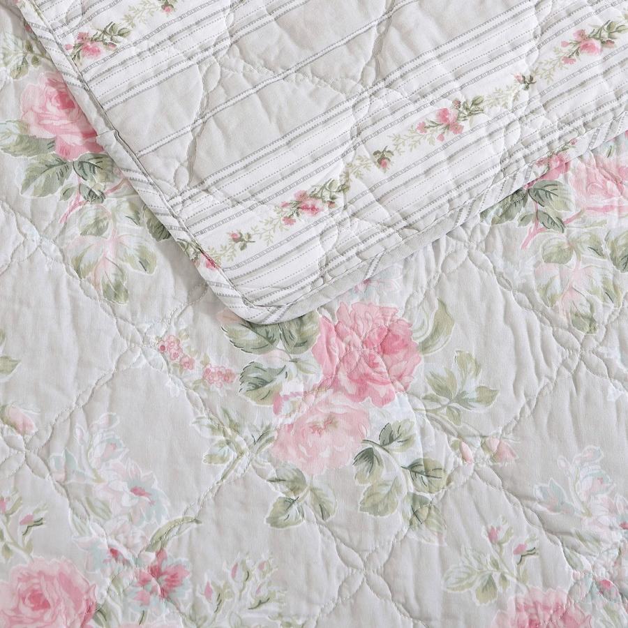 Laura Ashley キルトセット ベッドカバー ピンク 花柄 リバーシブル 綿 寝具セット |  | 02