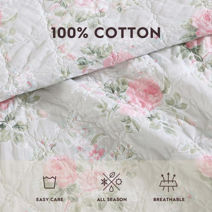 Laura Ashley キルトセット ベッドカバー ピンク 花柄 リバーシブル 綿 寝具セット |  | 06