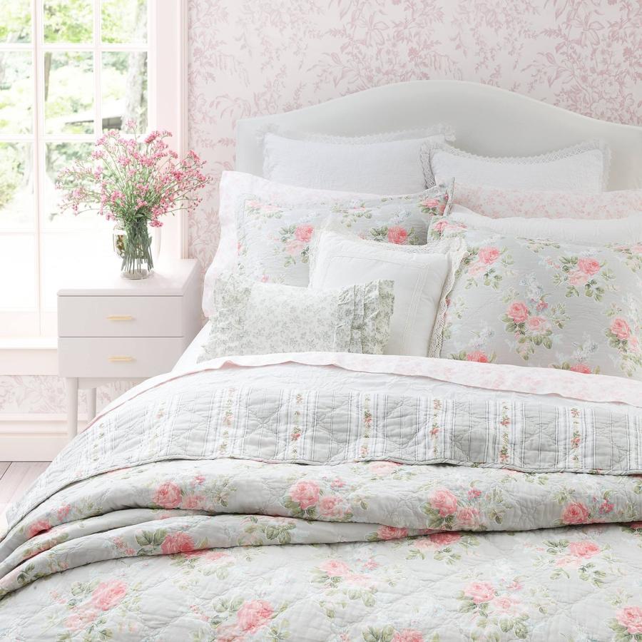 Laura Ashley キルトセット ベッドカバー ピンク 花柄 リバーシブル 綿 寝具セット |  | 07