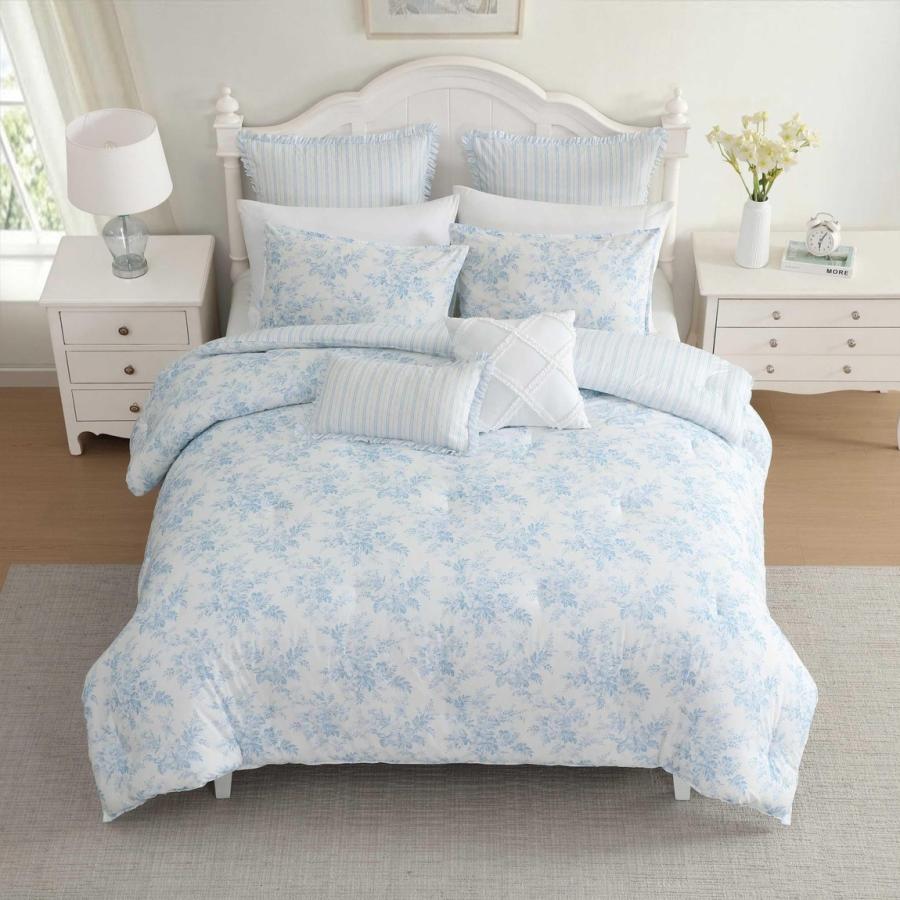Laura Ashley 布団カバー 7点セット ブルー 花柄 ストライプ リバーシブル コットン 寝具セット |  | 02