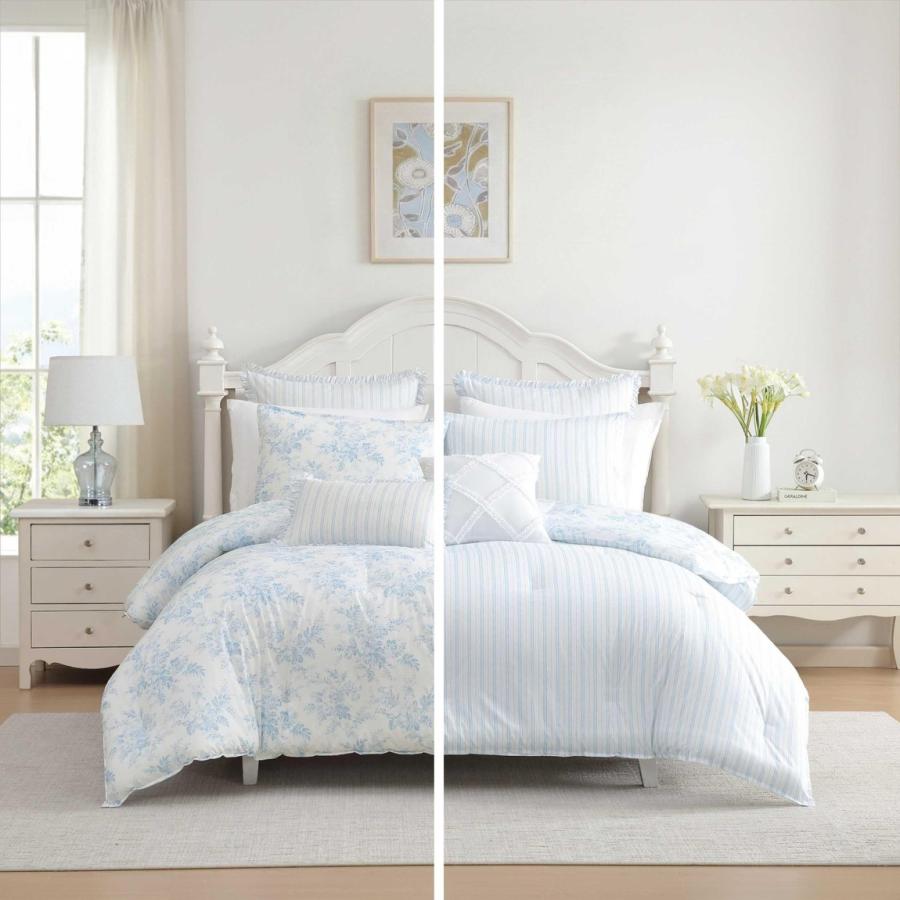 Laura Ashley 布団カバー 7点セット ブルー 花柄 ストライプ リバーシブル コットン 寝具セット |  | 03
