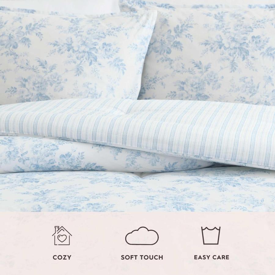 Laura Ashley 布団カバー 7点セット ブルー 花柄 ストライプ リバーシブル コットン 寝具セット |  | 05