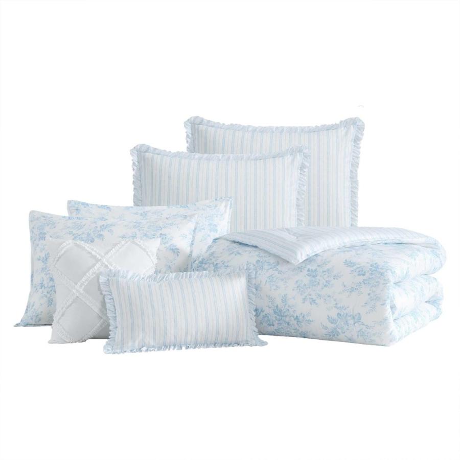 Laura Ashley 布団カバー 7点セット ブルー 花柄 ストライプ リバーシブル コットン 寝具セット |  | 08