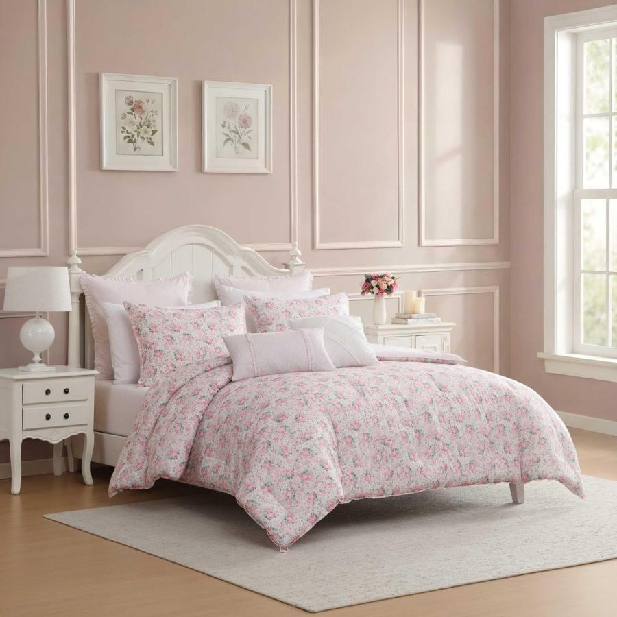 Laura Ashley ベッドカバー 7点セット 花柄 ピンク リバーシブル 綿100% 掛け布団 枕カバー |  | 01