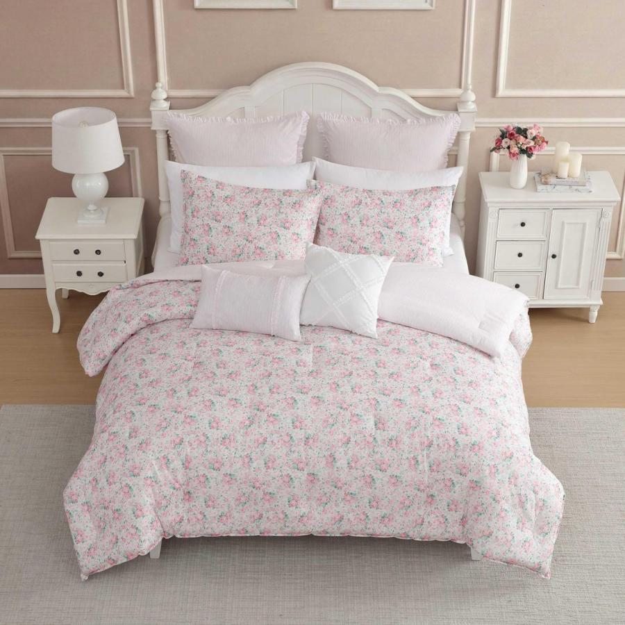 Laura Ashley ベッドカバー 7点セット 花柄 ピンク リバーシブル 綿100% 掛け布団 枕カバー |  | 02