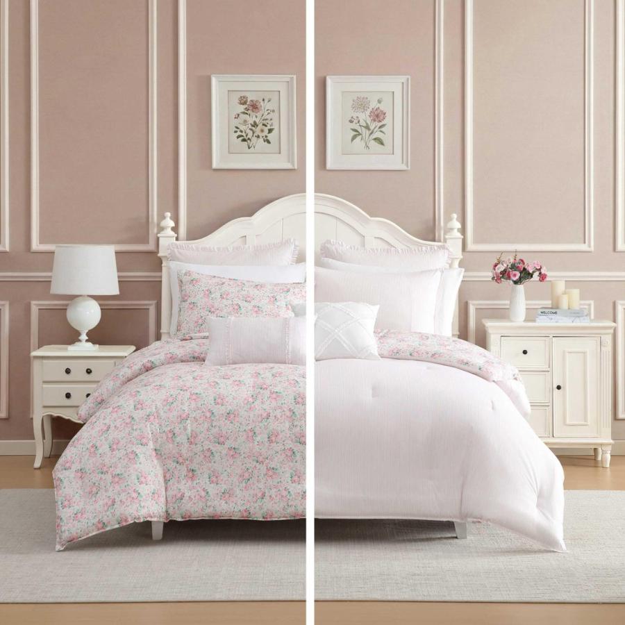 Laura Ashley ベッドカバー 7点セット 花柄 ピンク リバーシブル 綿100% 掛け布団 枕カバー |  | 03
