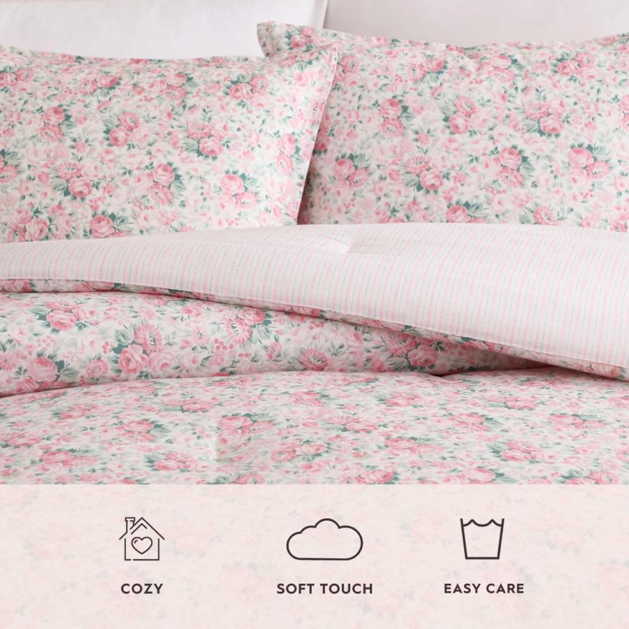 Laura Ashley ベッドカバー 7点セット 花柄 ピンク リバーシブル 綿100% 掛け布団 枕カバー |  | 05