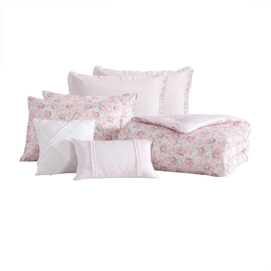 Laura Ashley ベッドカバー 7点セット 花柄 ピンク リバーシブル 綿100% 掛け布団 枕カバー |  | 08