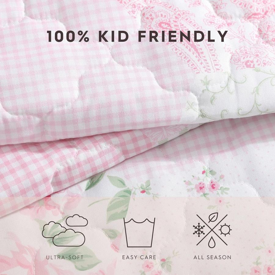 Laura Ashley Kids キルトセット ピンク 花柄 パッチワーク風 ベッドカバー 枕カバー付き 子供部屋 |  | 06