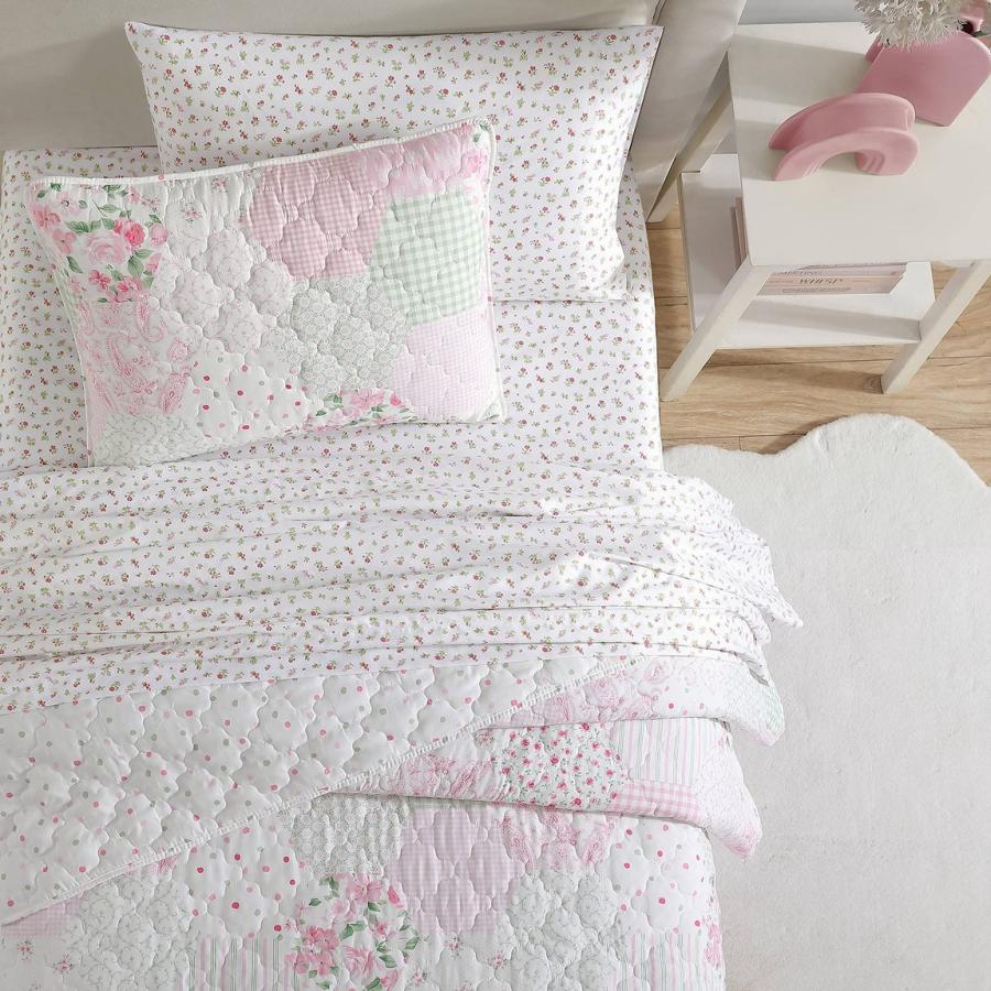 Laura Ashley Kids キルトセット ピンク 花柄 パッチワーク風 ベッドカバー 枕カバー付き 子供部屋 |  | 08