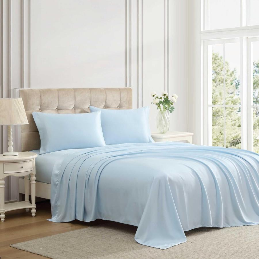Laura Ashley ベッドシーツセット サテン調 ブリスブルー 無地 寝具カバーセット |  | 01
