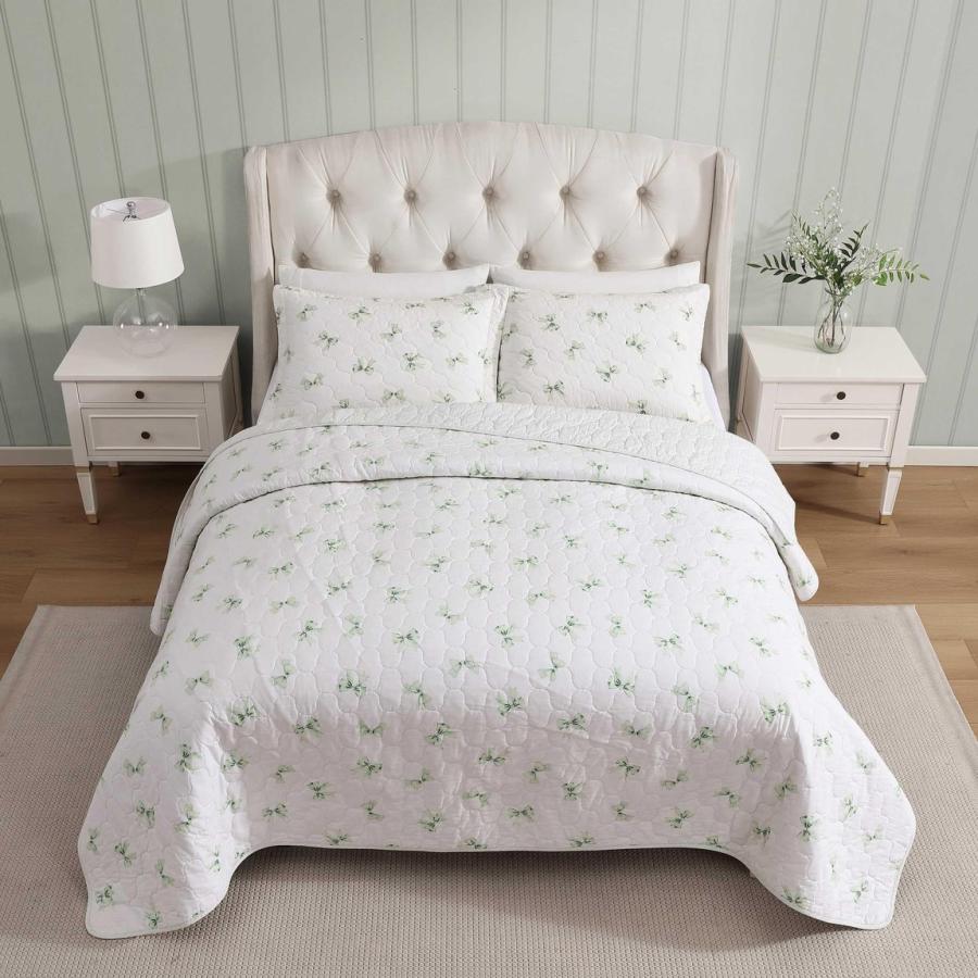 Laura Ashley キルトセット 3点セット ボウ柄 グリーン ベッドスプレッド カバーセット |  | 02