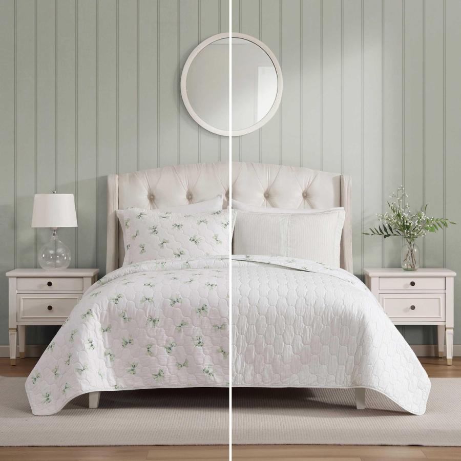 Laura Ashley キルトセット 3点セット ボウ柄 グリーン ベッドスプレッド カバーセット |  | 03