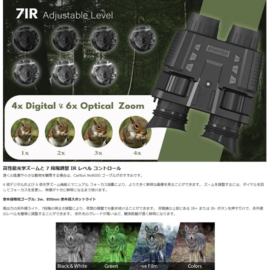 アップグレード版 4K 3D 暗視スコープ ナイトビジョン ゴーグル 昼夜兼用 赤外線カメラ ズーム ヘルメット取付 野生動物観察 Kickstarter ブラケット付属 |  | 01