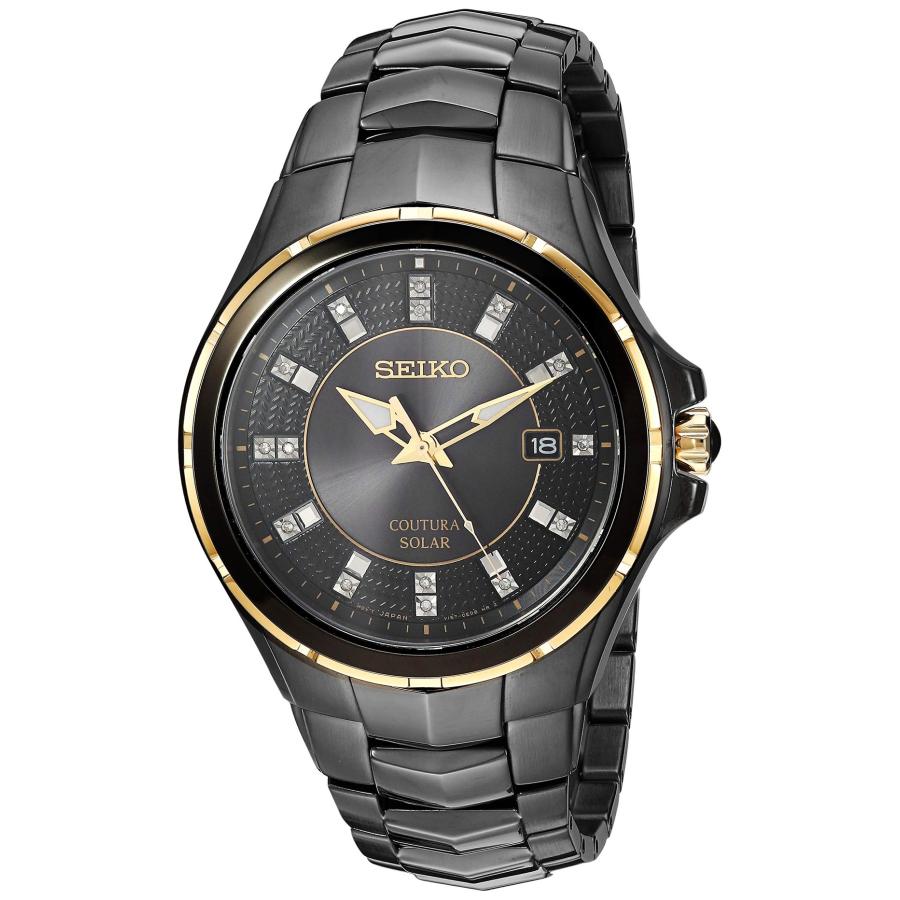 SEIKO Coutura 腕時計 メンズ ソーラー 15Pダイヤ ブラック文字盤 ゴールドアクセント ステンレス SNE506 | 