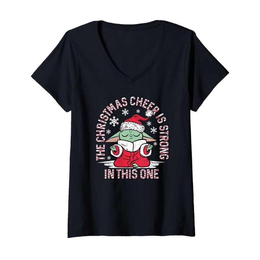 スターウォーズ マンダロリアン グローグー クリスマス The Christmas Cheer Is Strong Vネック Tシャツ レディース | 